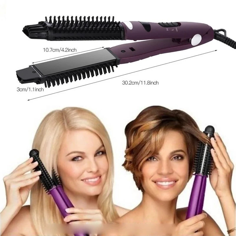 Hair Straightener And Curler Brush Iron